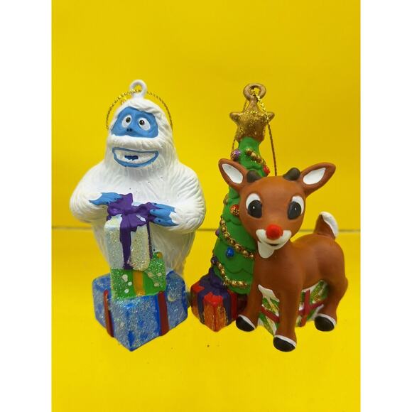 Kurt Adler VTG Rudolf The Rednosed Reindeer And The Abominable Snowman Ornaments - Picture 1 of 5